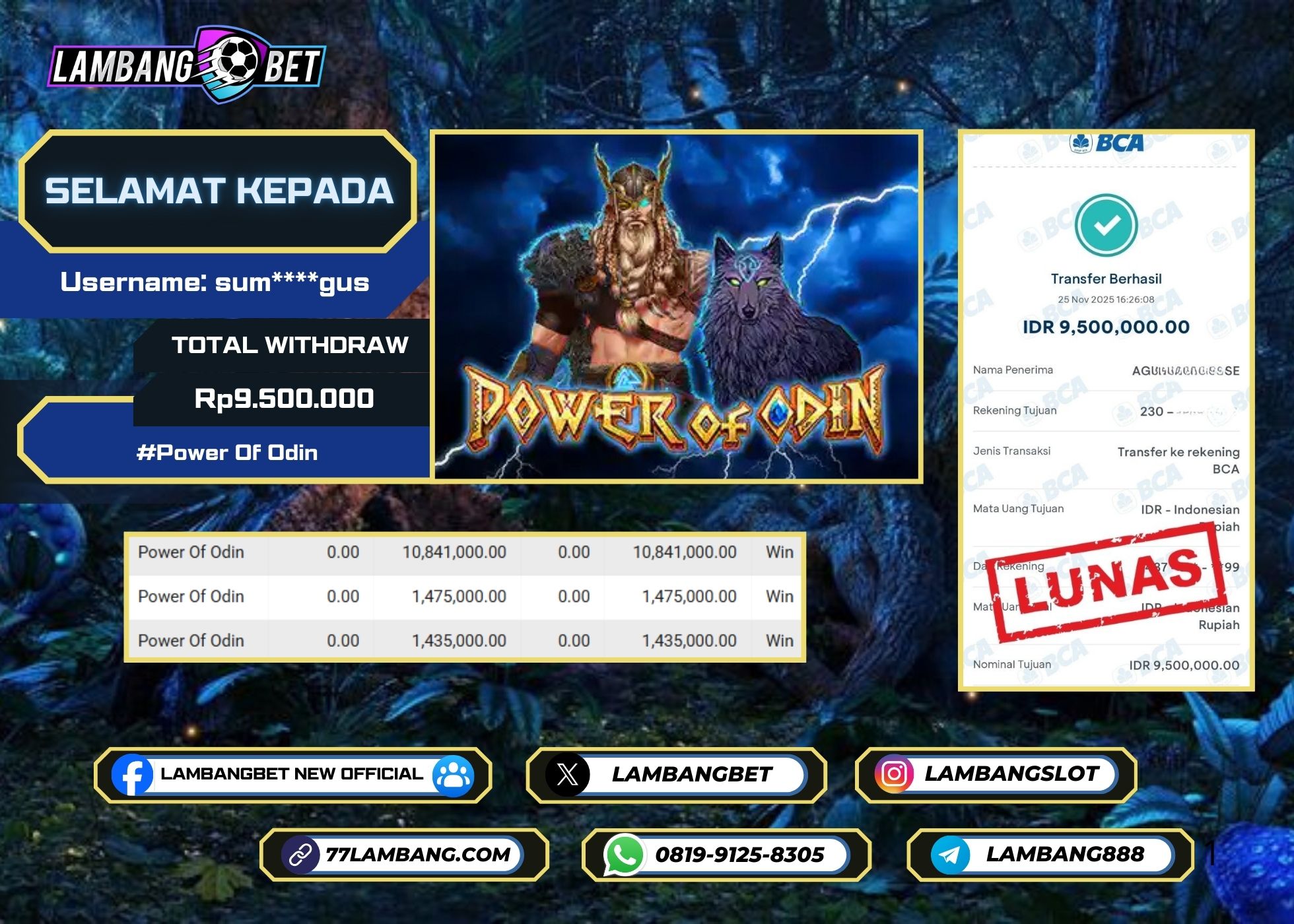 LAMBANGBET [25 NOVEMBER 2025] JACKPOT SLOT Power Of Odin "Rp9.500.000" LUNAS